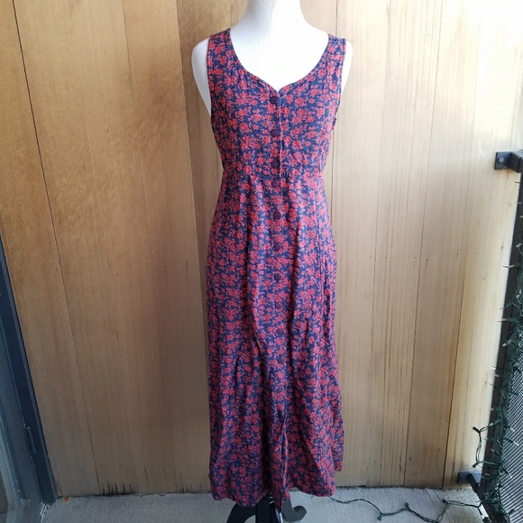 Vintage Dresses & Skirts - Vintage Denim Style Floral Tie Back Maxi Dress